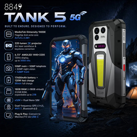 UNIHERTZ TANK 5 Rugged Phone Dual SIM 18GB+512GB