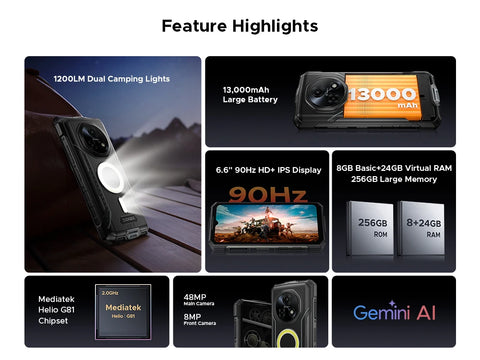 DOOGEE Fire 5 Ultra Rugged Phone Dual Sim 8GB+ 256GB