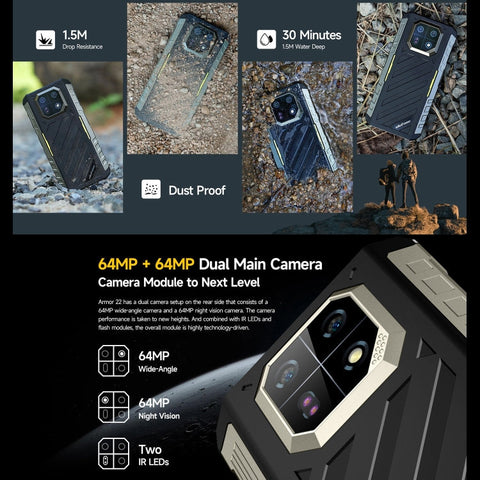 Ulefone Armor 22 Rugged Phone Night Vision Camera 8GB+256GB