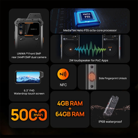 UNIWA W888 Explosion-proof Rugged Phone 4GB+64GB