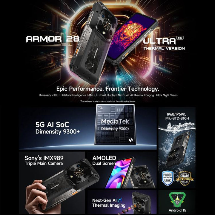 Ulefone Armor 28 Ultra 5G Rugged Phone Dual SIM Night Vision Camera 16GB+1TB - Thermal Imaging Ver