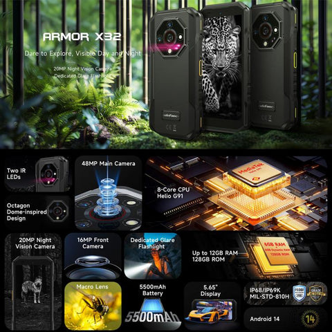 Ulefone Armor X32 Rugged Phone Dual SIM Night Vision Camera 6GB+128GB