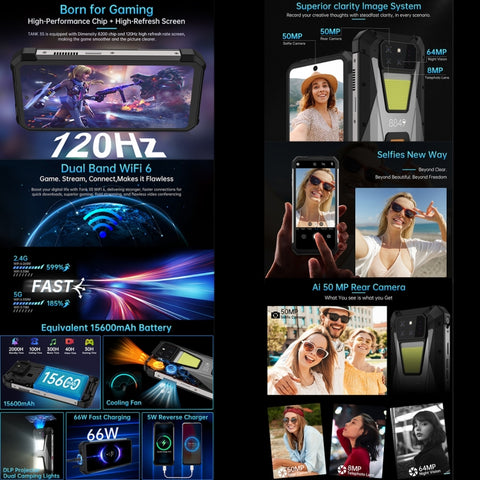Unihertz Tank 3S Night Vision Projector Rugged Phone Dual SIM 16GB+512GB