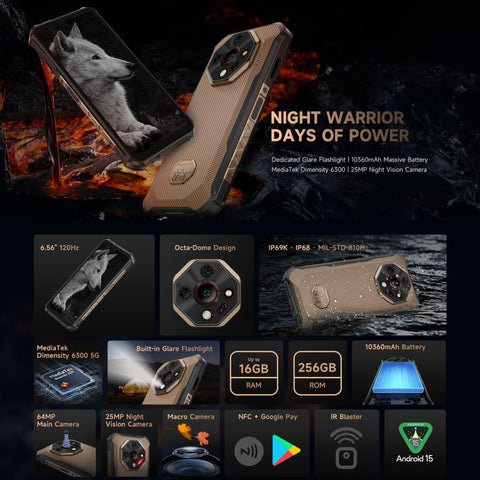 Ulefone Armor X16 Pro 5G Rugged Phone Dual SIM Night Vision Camera 8GB+256GB