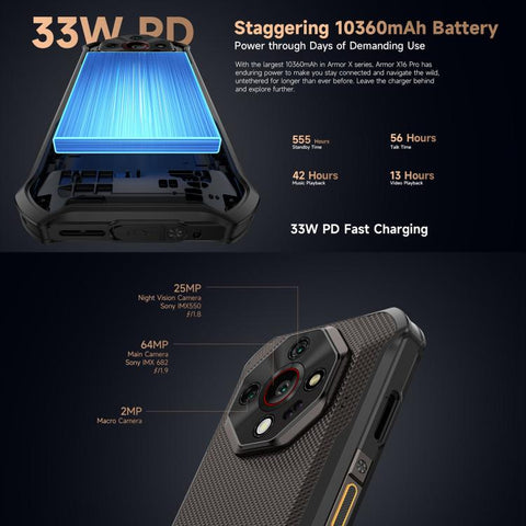 Ulefone Armor X16 Pro 5G Rugged Phone Dual SIM Night Vision Camera 8GB+256GB