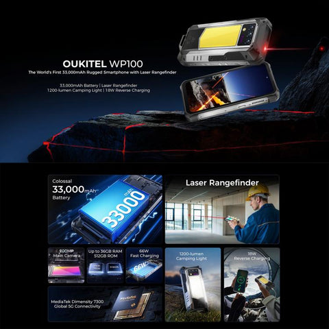 Oukitel WP100 5G Rugged Phone Dual SIM Laser Rangefinder 16GB+512GB