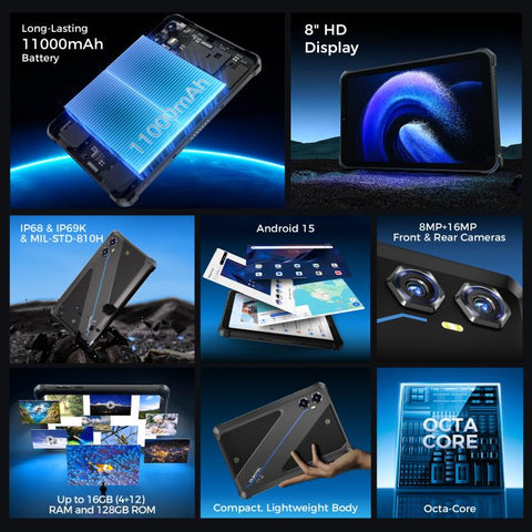 OUKITEL RT3 Plus Rugged Tablet PC LTE 8.0 inch 4GB+128GB