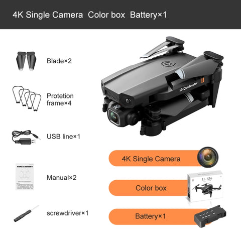LS-XT6 4K Single Camera Foldable Quadcopter Mini Drone Black