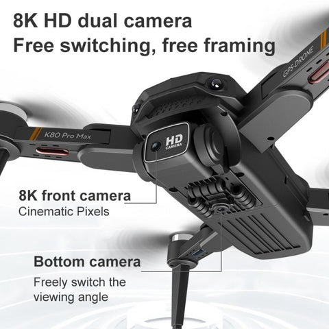 K80 Pro Max 8K HD Dual Camera 360 Degrees Obstacle Avoidance 5G FPV Foldable Quadcopter Drone Black