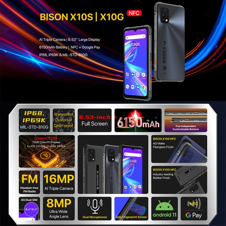 Umidigi Bison X10G NFC Rugged Phone 4GB+64GB