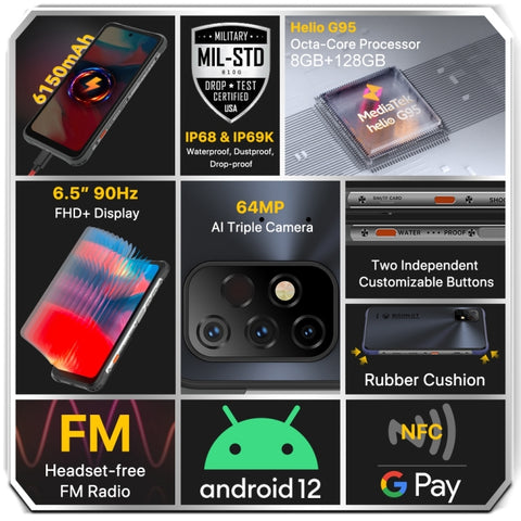 Umidigi Bison GT2 Rugged Phone 8GB+128GB Grey