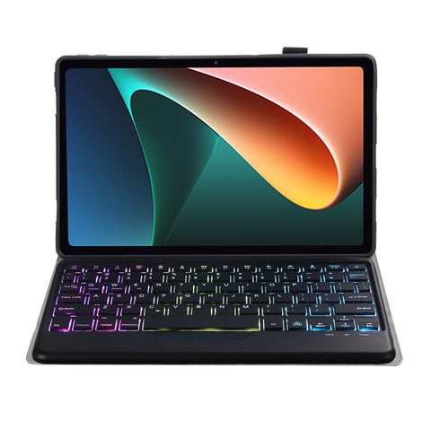 Xiaomi Pad 5 / 5 Pro Ultra-thin Tri-color Backlight Detachable Lambskin Texture TPU Bluetooth Keyboard Leather Tablet Case with Holder
